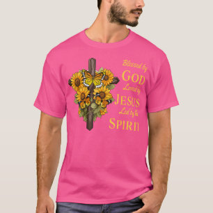 T-shirt Béni Par Dieu Aimé Par Jésus Sunflower Cross Chri