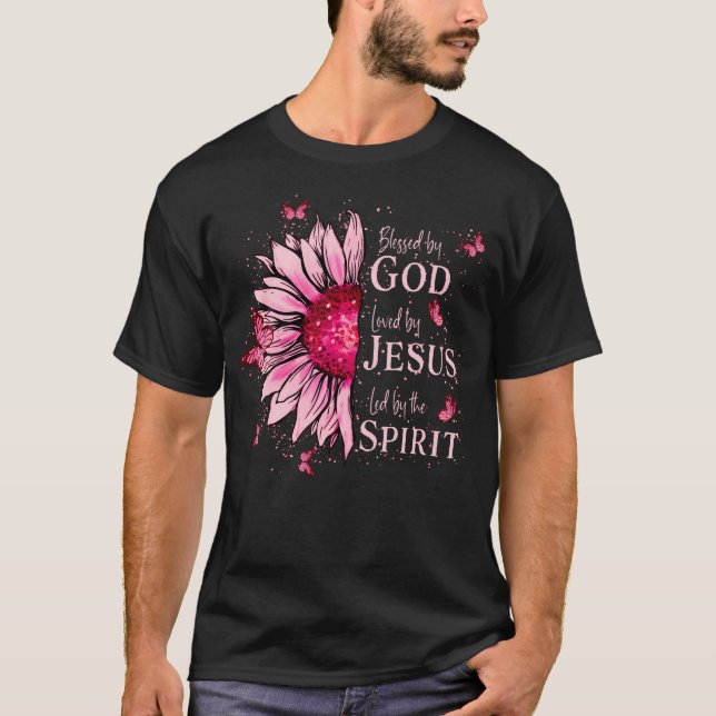 T-shirt Béni Par Dieu - Aimé Par Jésus Tournesol Rose (Devant)
