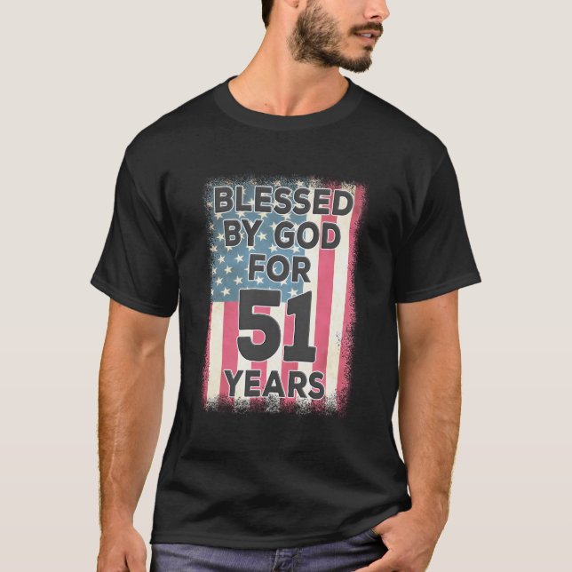 T-shirt Béni Par Dieu Pendant 51 Ans Drapeau Américain Usa (Devant)