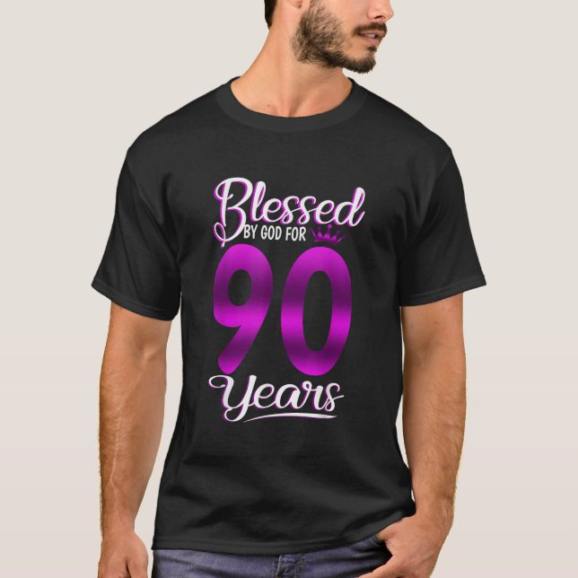 T-shirt Béni par Dieu pour 90 Ans 90e Anniversaire Don (Devant)