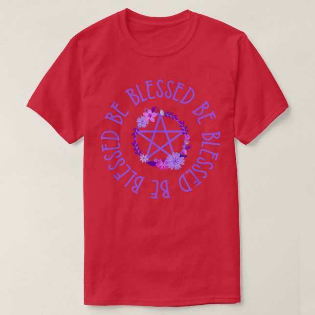 T-shirt Béni Soit Pentacle Floral Violet Wiccan Pagan Che (Design devant)
