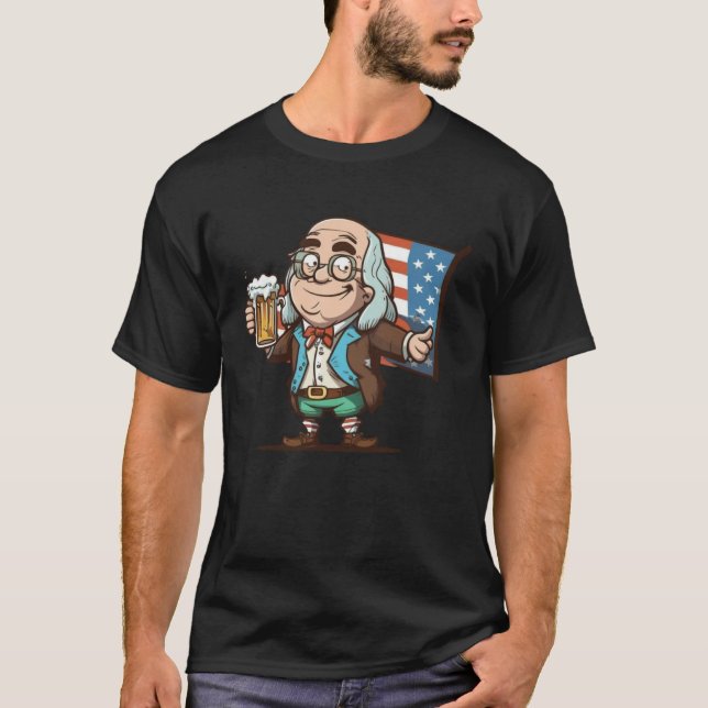 T-shirt Benjamin Franklin Drinking Beer 4th Of July Americ (Devant)