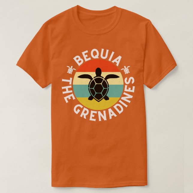 T-shirt Bequia Les Grenadines Retro Sunset avec Tortue 17 (Design devant)