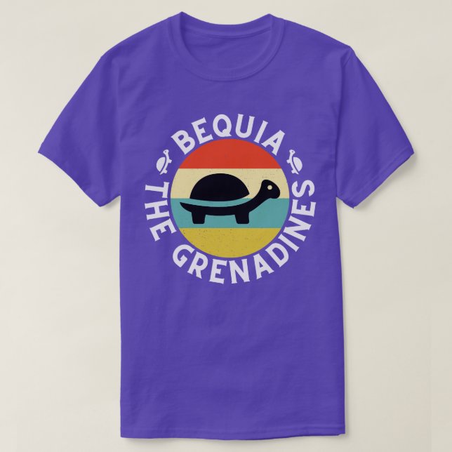 T-shirt Bequia Les Grenadines Retro Sunset avec Turtle 9 (Design devant)