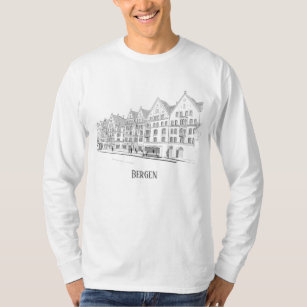 T-shirt Bergen Norvège Streetscape Belle ligne de dessin