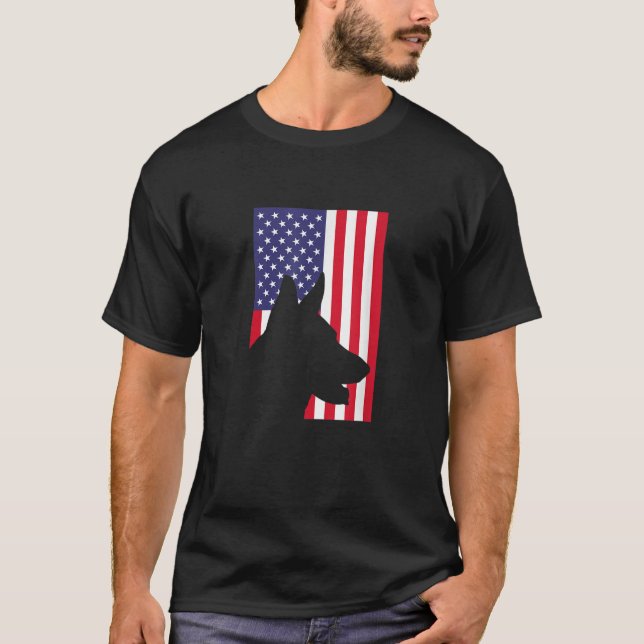 T-shirt Berger allemand américain Drapeau Chien Silhouette (Devant)