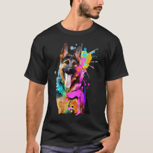 T-shirt Berger Allemand Artistique avec Splashes de Peintu