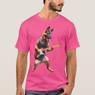 T-shirt Berger Allemand Avec Chien Guitare Jouant À L'Acou