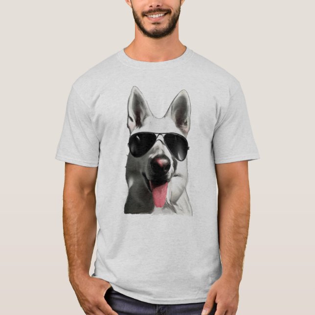 T-shirt Berger allemand blanc avec lunettes de soleil (Devant)