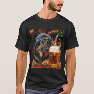 T-shirt Berger Allemand Buvant de la Bière Mème de Chien D