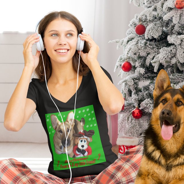 T-shirt Berger Allemand de Noël, Cou-V féminin Reindeer (Christmas German Shepherd, Reindeer Women's V-Neck T-Shirt)