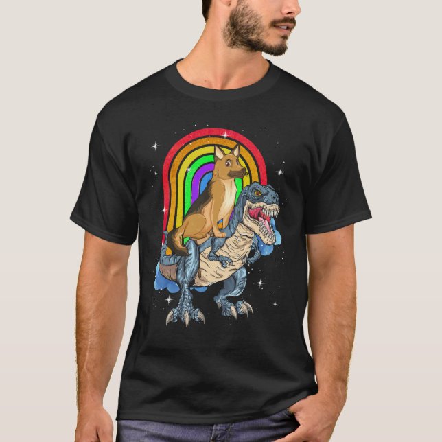 T-shirt Berger allemand équitation Dinosaur T rex Arc-en-c (Devant)