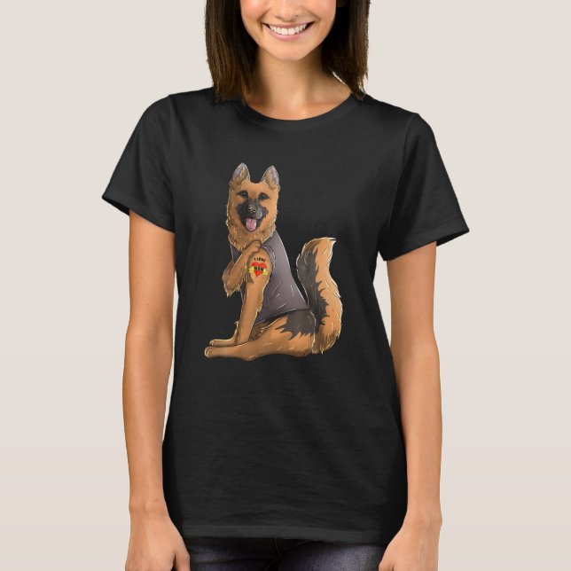 T-shirt berger allemand J'aime maman Tattoo chien fête des (Devant)