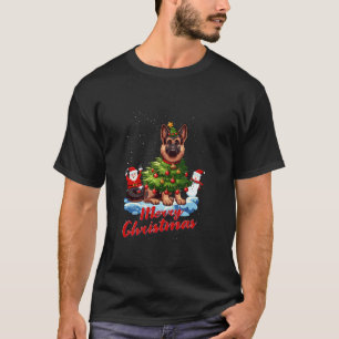 T-shirt Berger allemand Joyeux sapin de Noël Lumière Chien