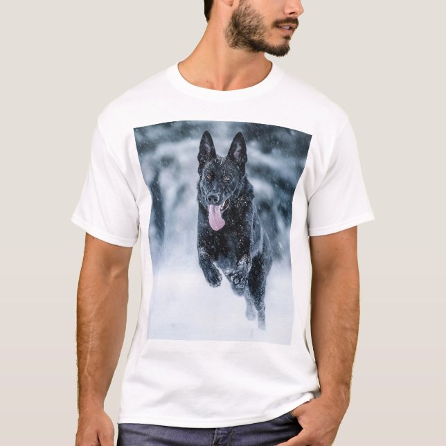 T-shirt Berger allemand noir dans la couverture de duvet d (Devant)