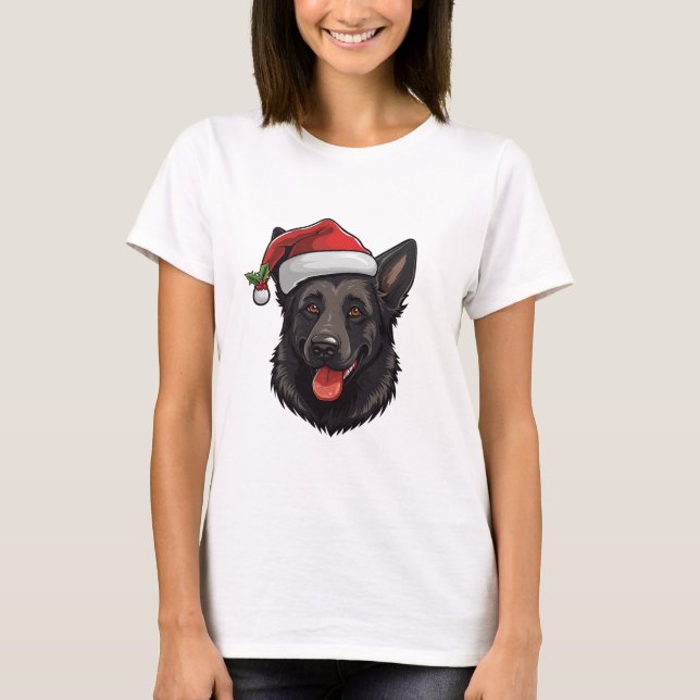 T-shirt berger allemand noir de Noël (Devant)