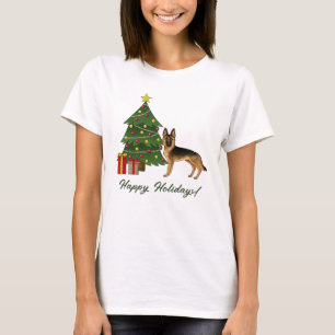 T-shirt Berger Allemand Noir Et Feu Et Un Arbre De Noël
