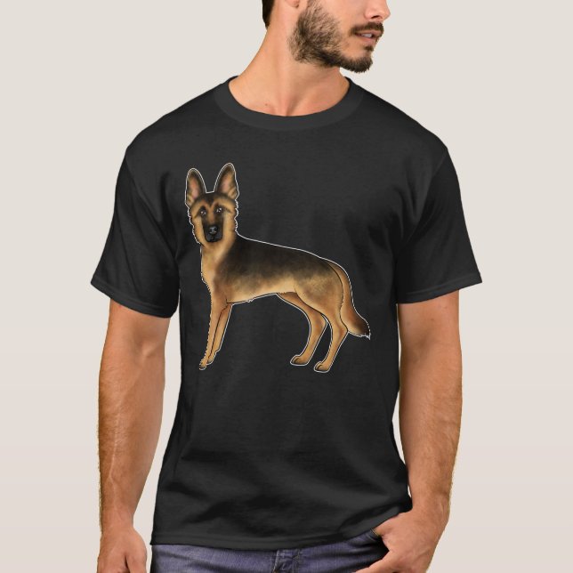 T-shirt Berger Allemand Noir Et Tan Dessin De Chien GSD Cu (Devant)