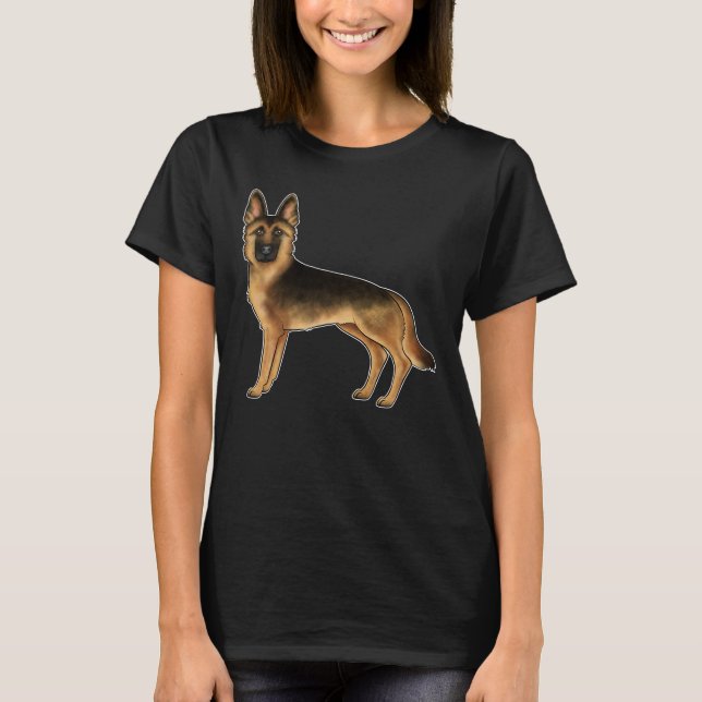 T-shirt Berger Allemand Noir Et Tan Mignonne Chien Caricat (Devant)