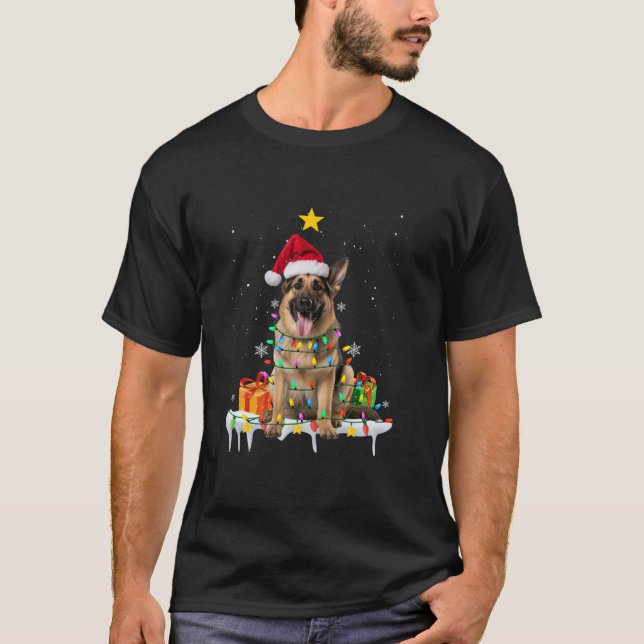 T-shirt Berger Allemand Père Noël Feux d'arbre de Noël Xma (Devant)
