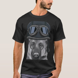 T-shirt Berger Allemand portant un casque de moto vintage