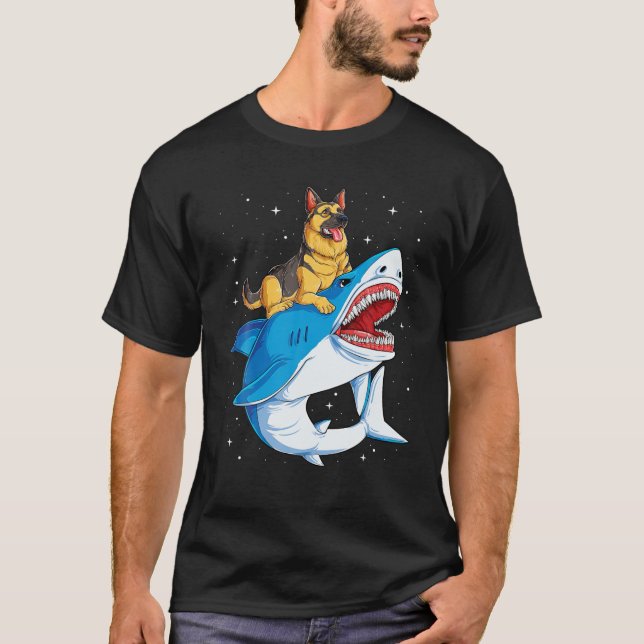 T-shirt Berger Allemand Riding Requin Jawsome Amoureux des (Devant)