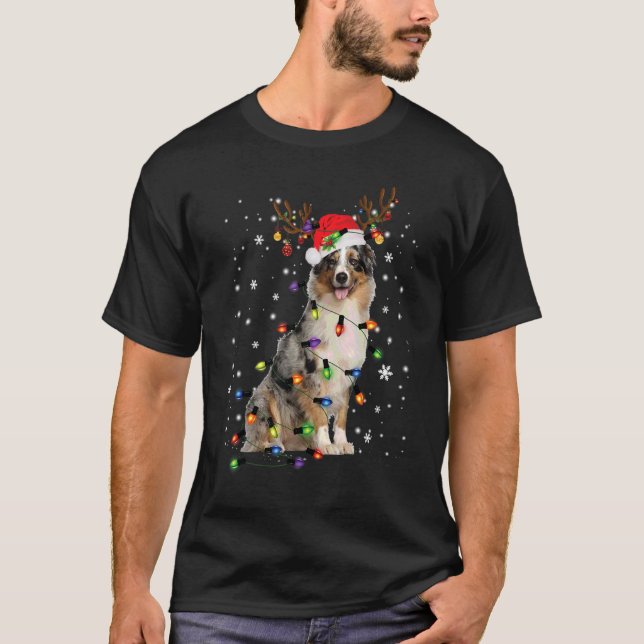 T-shirt Berger australien Reindeer de Noël Santa Hat P (Devant)