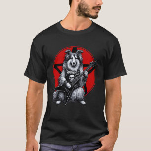T-shirt Berger des Shetland Métal Lourd Guitare Rock Chien