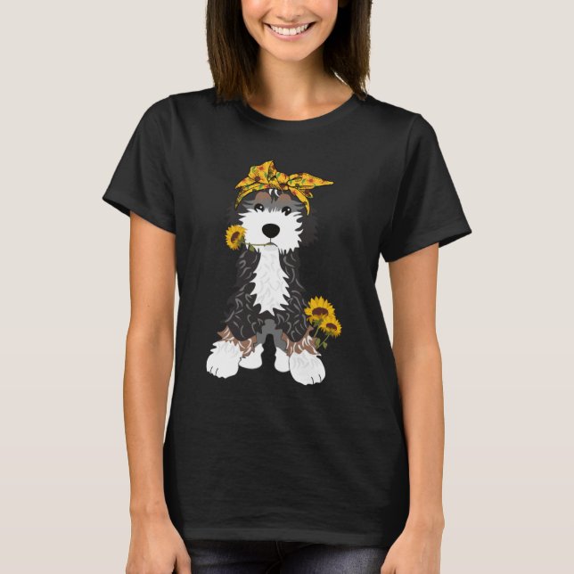 T-shirt Bernedoodle chien avec tournesol (Devant)