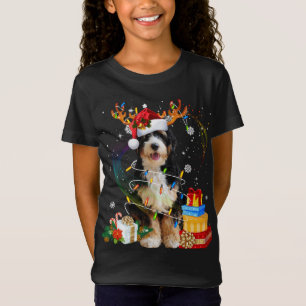 T-Shirt Bernedoodle Reindeer Feux de Noël Drôle Chien Xm