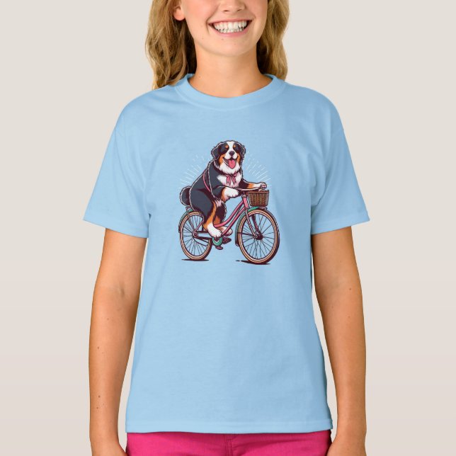 T-shirt Bernese Dog Biker, croiseur bernois aventure vélo (Devant)