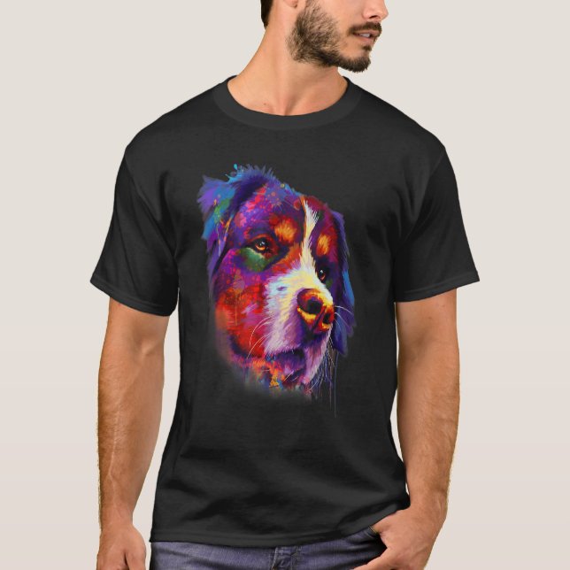 T-shirt Bernese Looking Into Your Eyes Rainbow Art (Devant)
