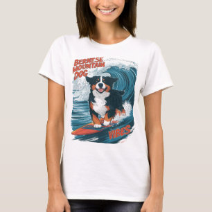 T-shirt Bernese Mountain Dog Catching Waves Surfing