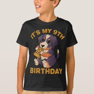 T-shirt Bernese Mountain Dog Eating Pizza It's My 9th Birt