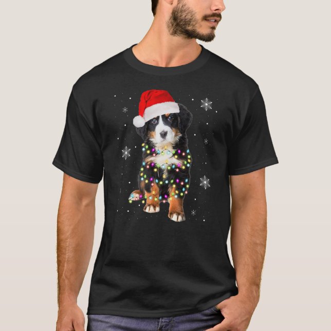 T-shirt Bernese Mountain Dog Lights Christmas Matching Fam (Devant)