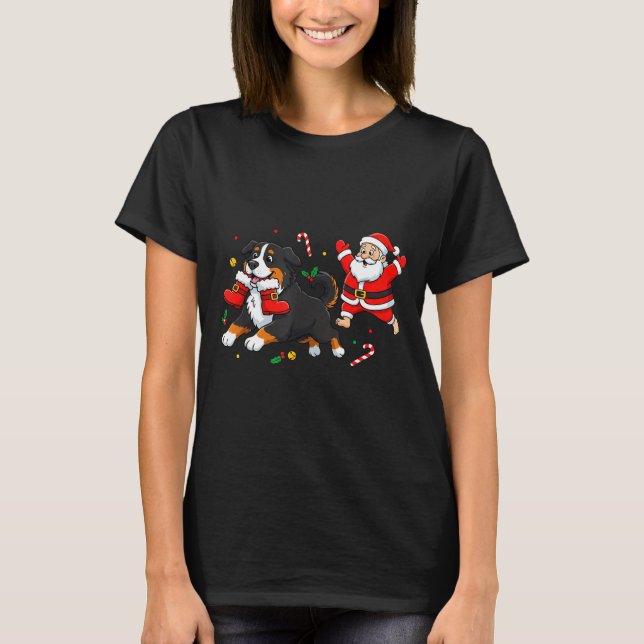T-shirt Bernese Mountain Dog Santa Claus Boots Christmas W (Devant)
