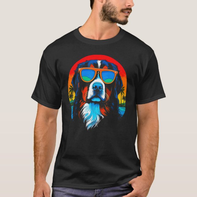 T-shirt Bernese Mountain Dog Sunglasses Summer (Devant)