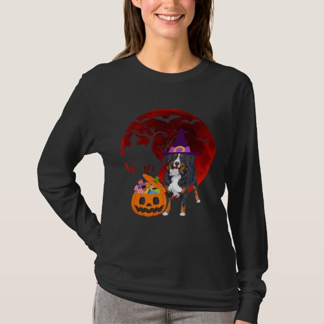 T-shirt Bernese Mountain Dog with witch hat Candy Pumpkin  (Devant)