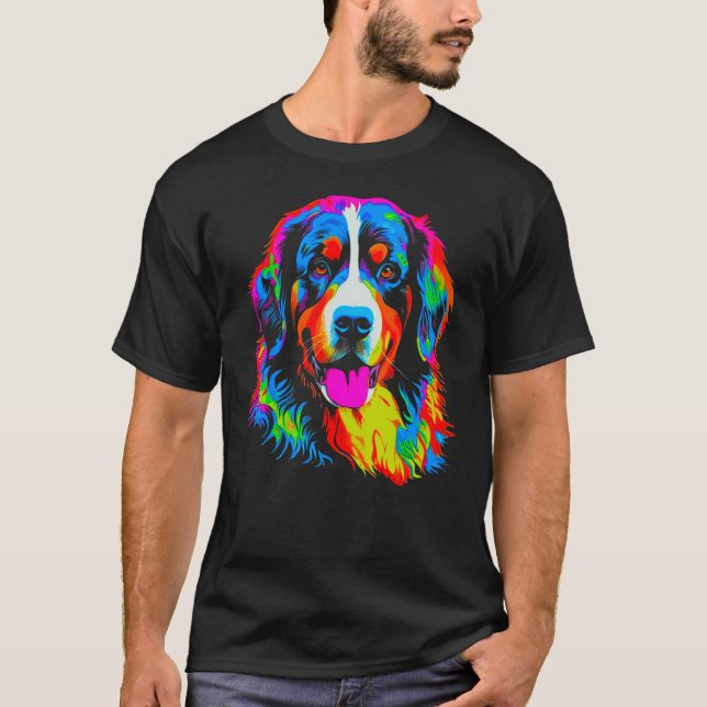 T-shirt Bernese Mountain Dog Yellow Pink Orange Blue Green (Devant)