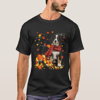 T-shirt Bernese Mountain Fall Red Scarf Autumn Leaf Cadeau