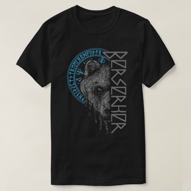 T-shirt Berserk Bear Warrier Odin Runes Norse Compass Viki (Design devant)