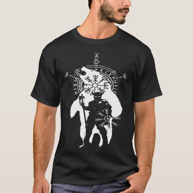 T-shirt Berserk Bear Warrier Odin Runes Norse Compass Viki (Devant)
