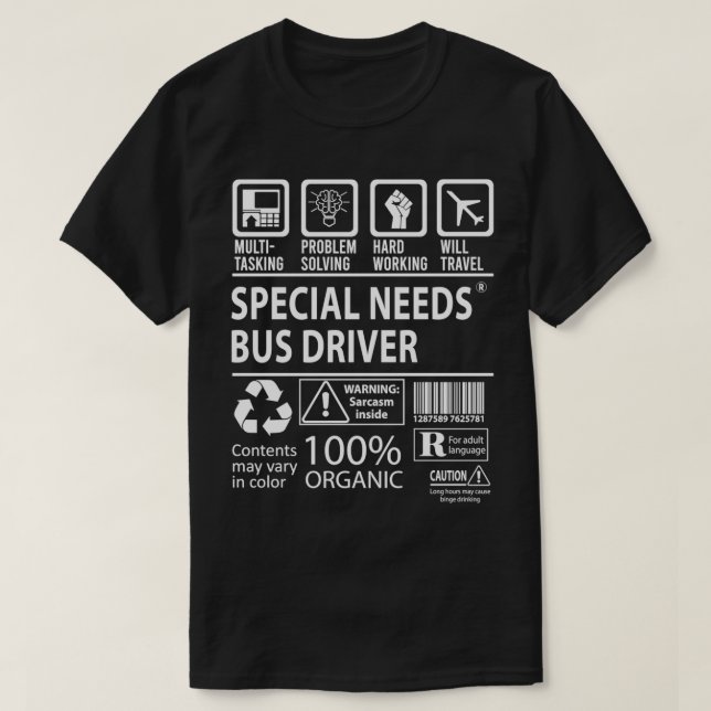 T-shirt Besoins spéciaux Pilote de bus MultiTasking Certif (Design devant)