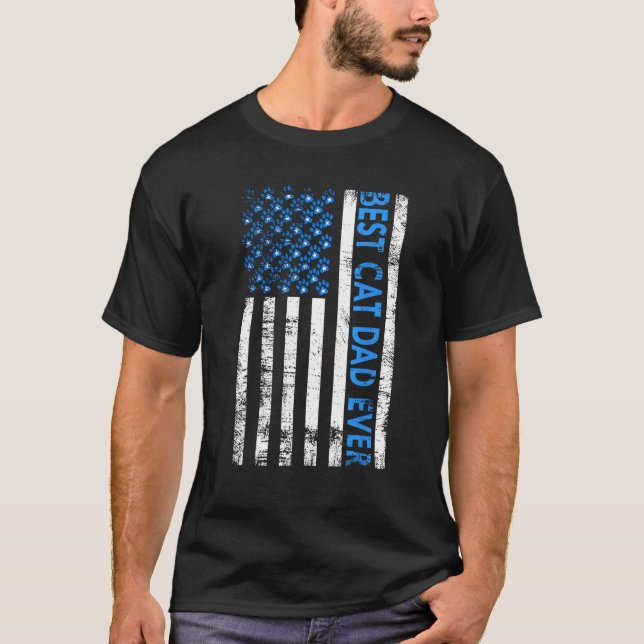 T-shirt Best Cat Dad Ever American Flag Daddy Father's Day (Devant)