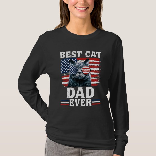 T-shirt Best Cat Dad Ever American Flag Patriotic 4th Of J (Devant)
