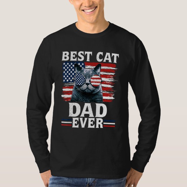 T-shirt Best Cat Dad Ever American Flag Patriotic 4th Of J (Devant)
