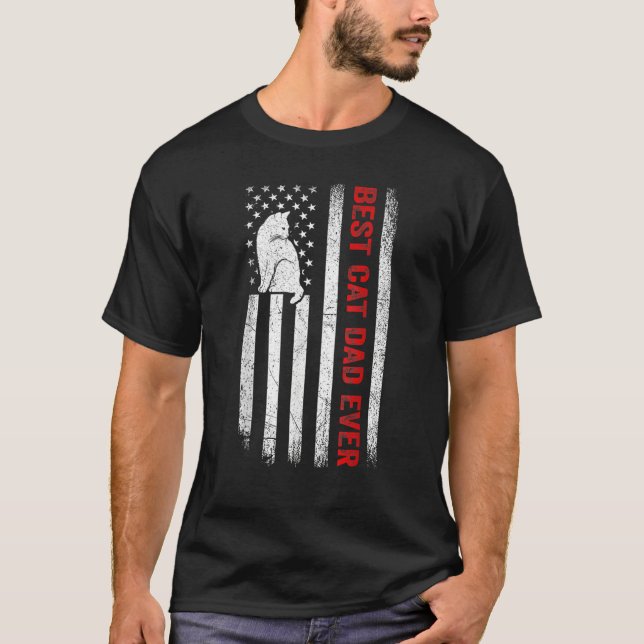 T-shirt Best Cat Dad Ever American Flag Patriotic Cat Dadd (Devant)