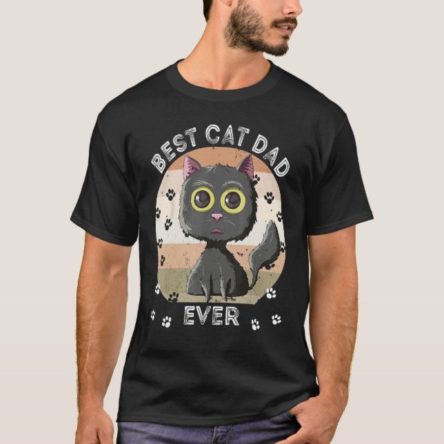 T-shirt Best Cat Dad Ever  Cat Daddy Retro Black Cat (Devant)