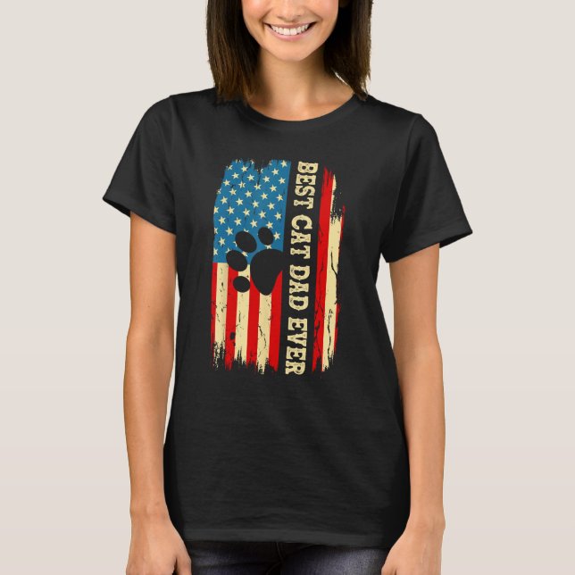 T-shirt Best Cat Dad Ever Us American Flag  Fathers Day Ca (Devant)