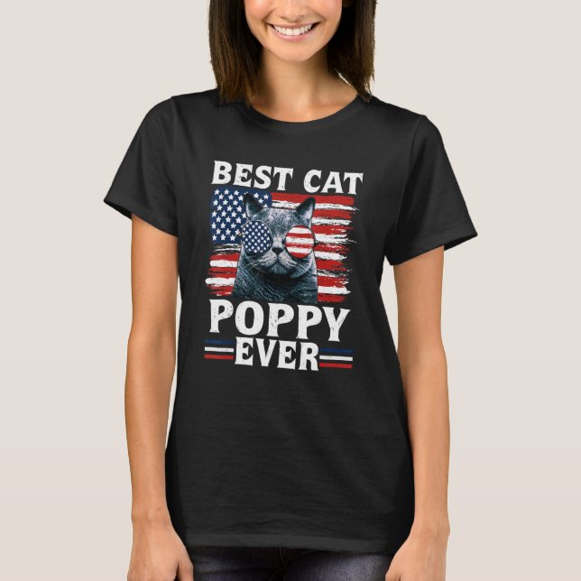 T-shirt Best Cat Poppy Ever American Flag Patriotic 4th Of (Devant)